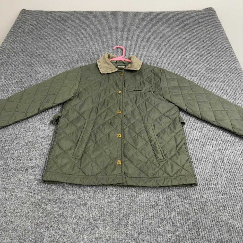 Old Navy‎ Quilted Jacket Womens XS Green Nylon Corduroy Collar Barn Coat Utility